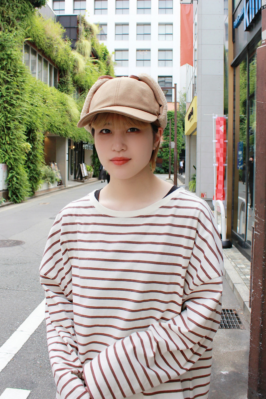 ボア耳付きメルトンキャップ。